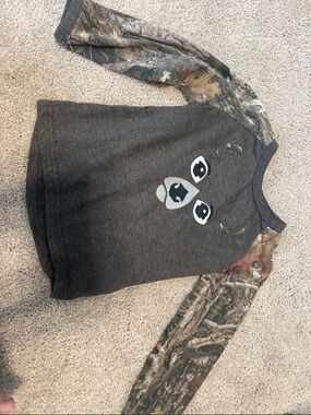 Boys Long-Sleeve Graphic Tee with Camo Sleeves - Dark Gray